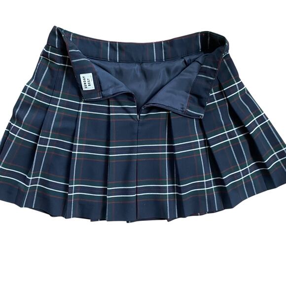 Sunday Best Pleated A Line Plaid Mini Skirt Sz 10 Navy Red Green Preppy - Picture 6 of 9